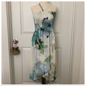NWT⚜️Bobeau Green Floral Smocked Halter Dress